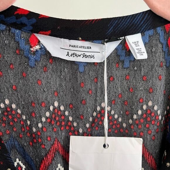 & Other Stories Ikat Printed Button Down Blouse 0 New with minor defect - Picture 2 of 9